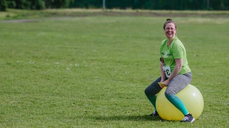 Woman on space hopper