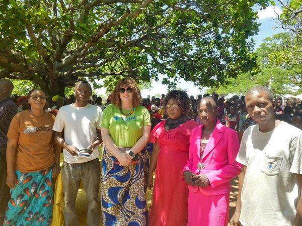Aisling at community meeting in Zambia.