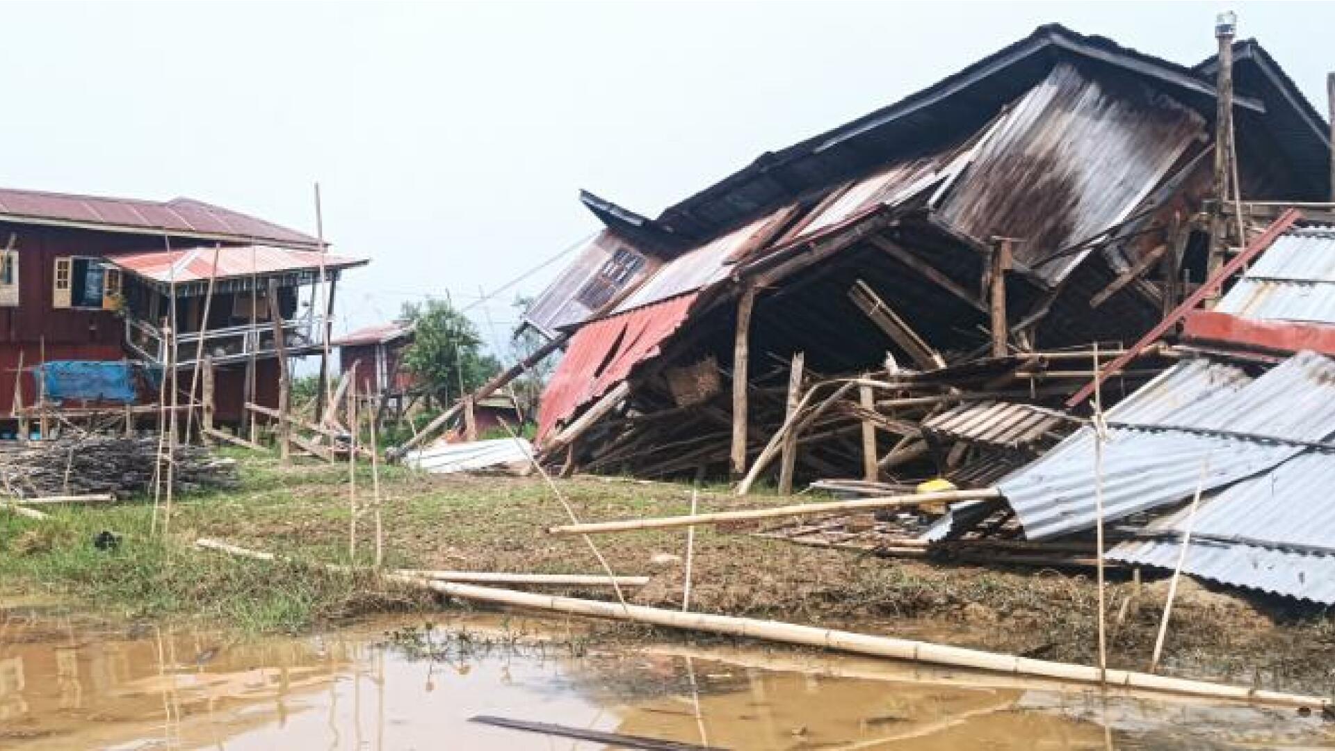 Collapsed buildings in Myanmar