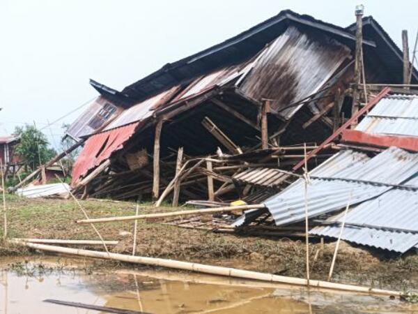 Collapsed buildings in Myanmar